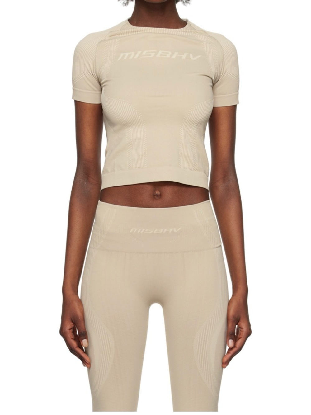 MISBHV Beige Breathable SET Top + Leggings in XXS t-shirt and XS/S pants.